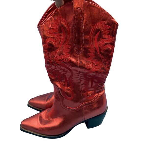 Danilo Shoes - Metallic Red Leather Cowboy Boots Danilo Size 10